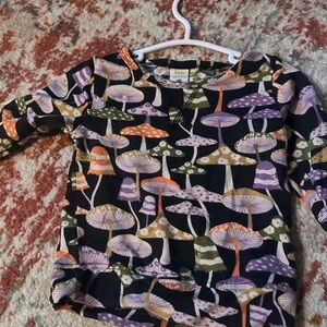 Kate Quinn Long Sleeve Tee with Mushroom Print - Black, Purple, Orange, Green
